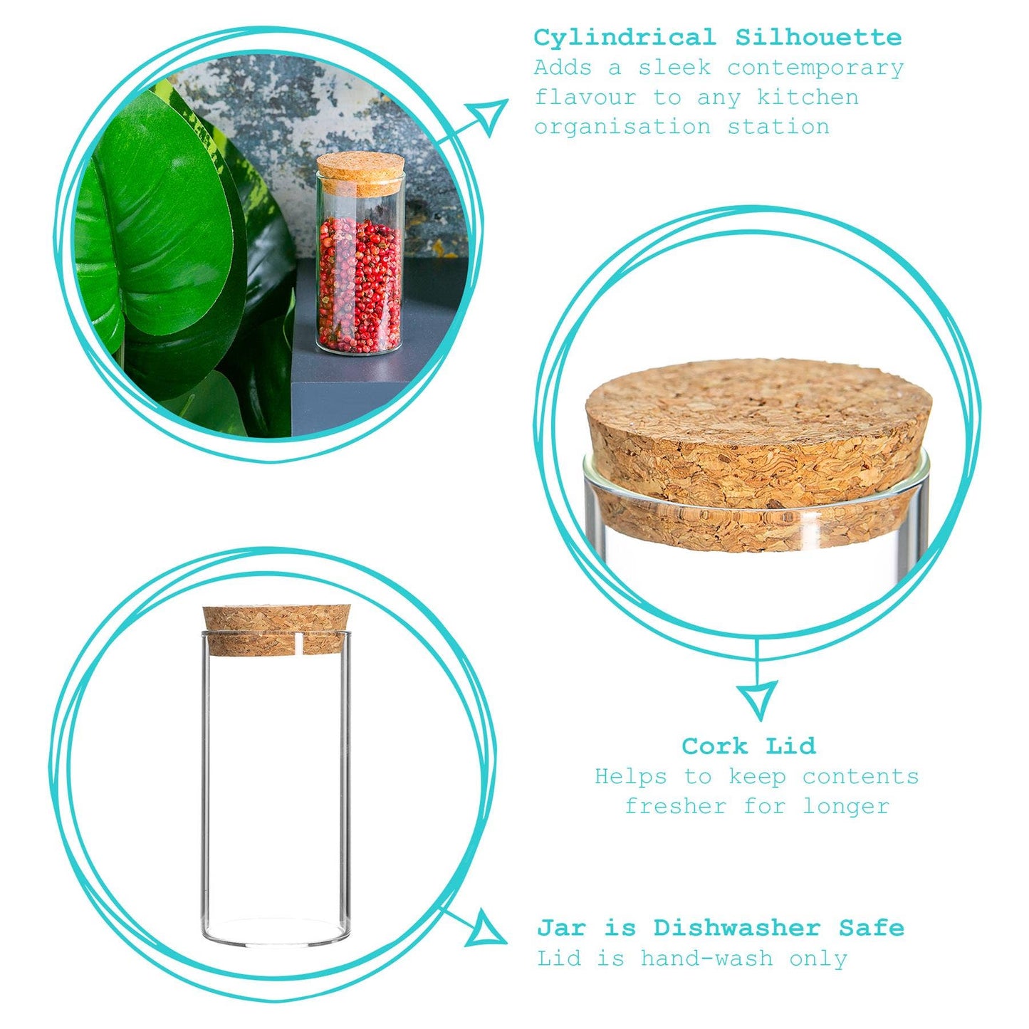 Argon Tableware Glass Storage Jar with Cork Lid - 110ml