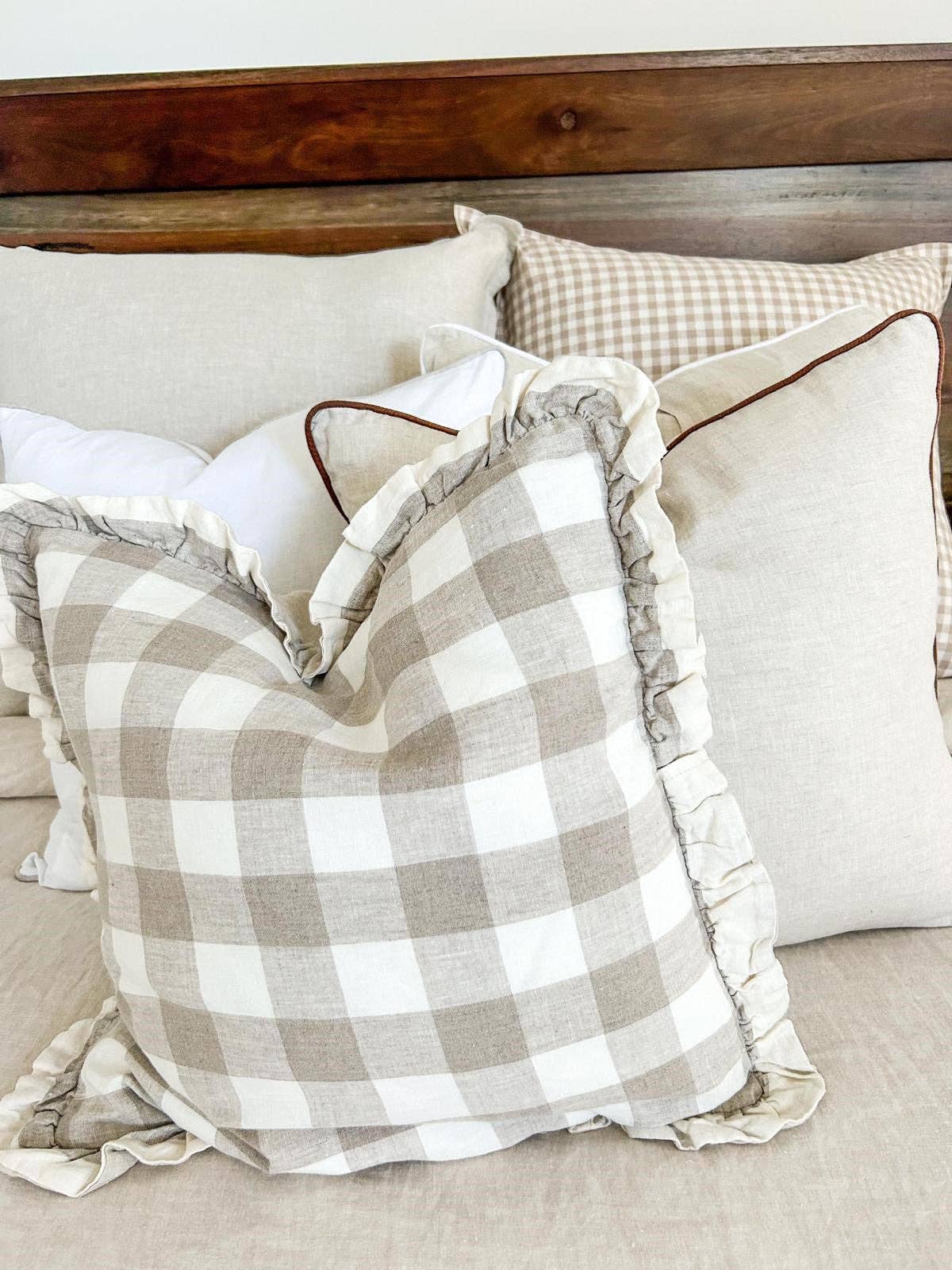 Pure French Linen Euro Cushion - Gingham