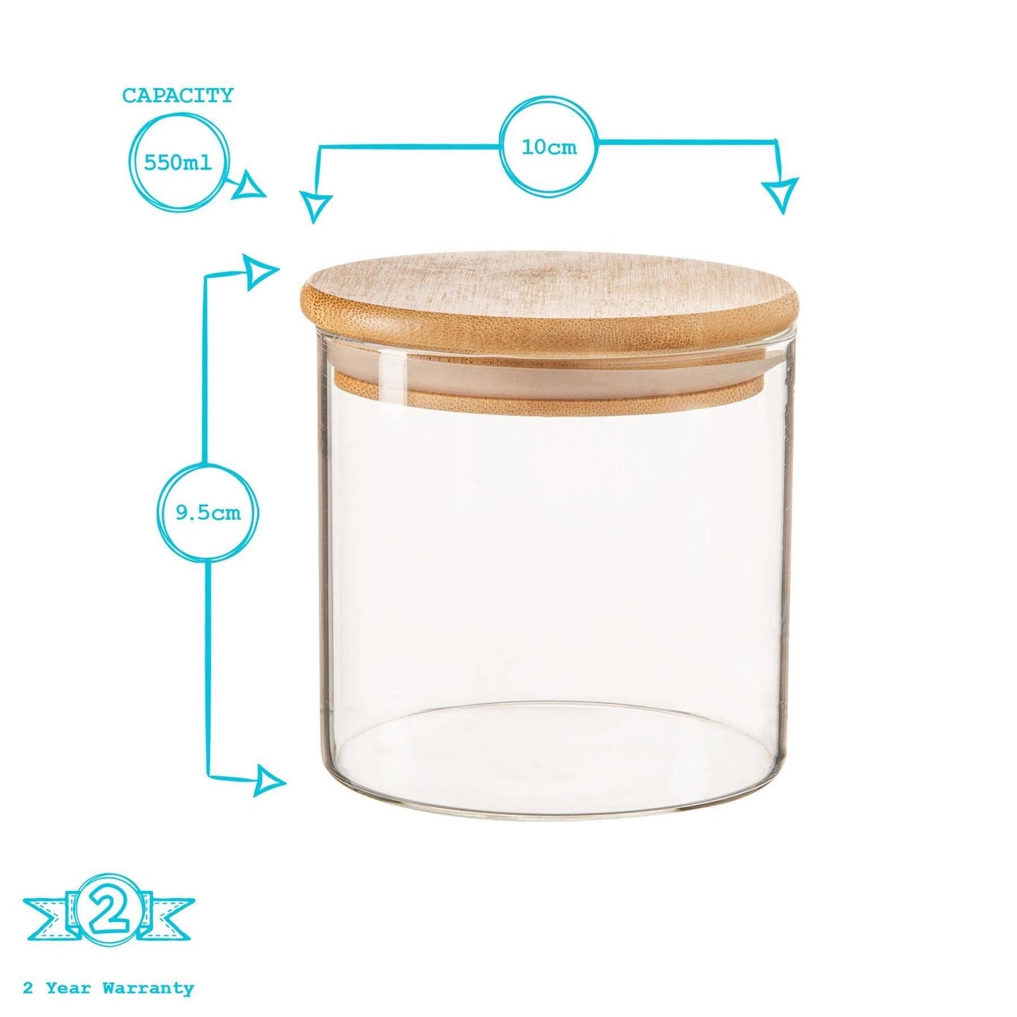 Scandi Glass Storage Jar with Wooden Lid - 550ml