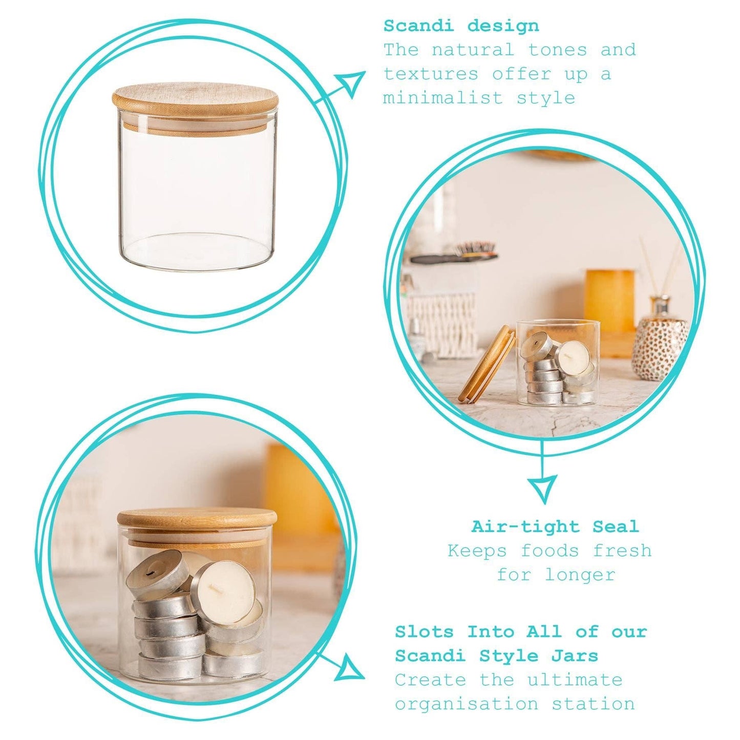 Scandi Glass Storage Jar with Wooden Lid - 550ml
