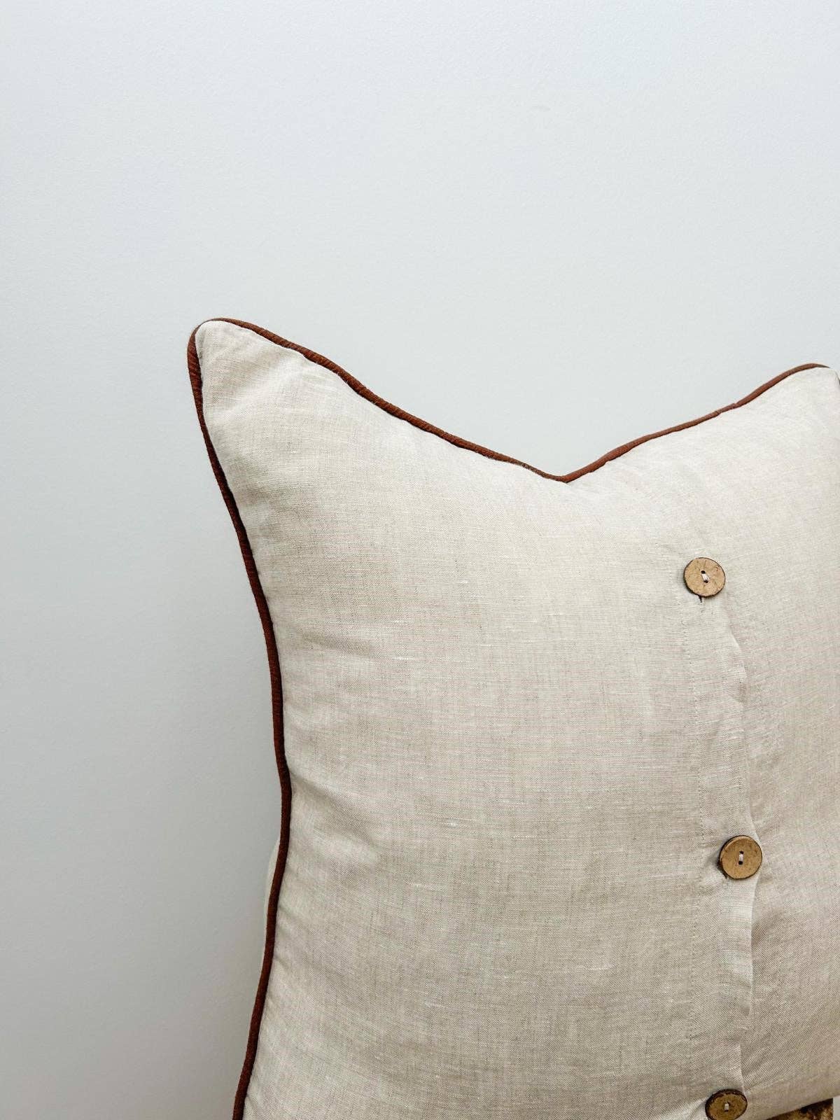 Linen Cushion Cover with Piped Edge - Natural with Coffee Piping