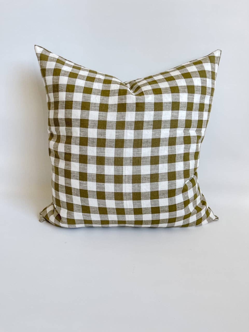 Linen Cushion - Olive Gingham