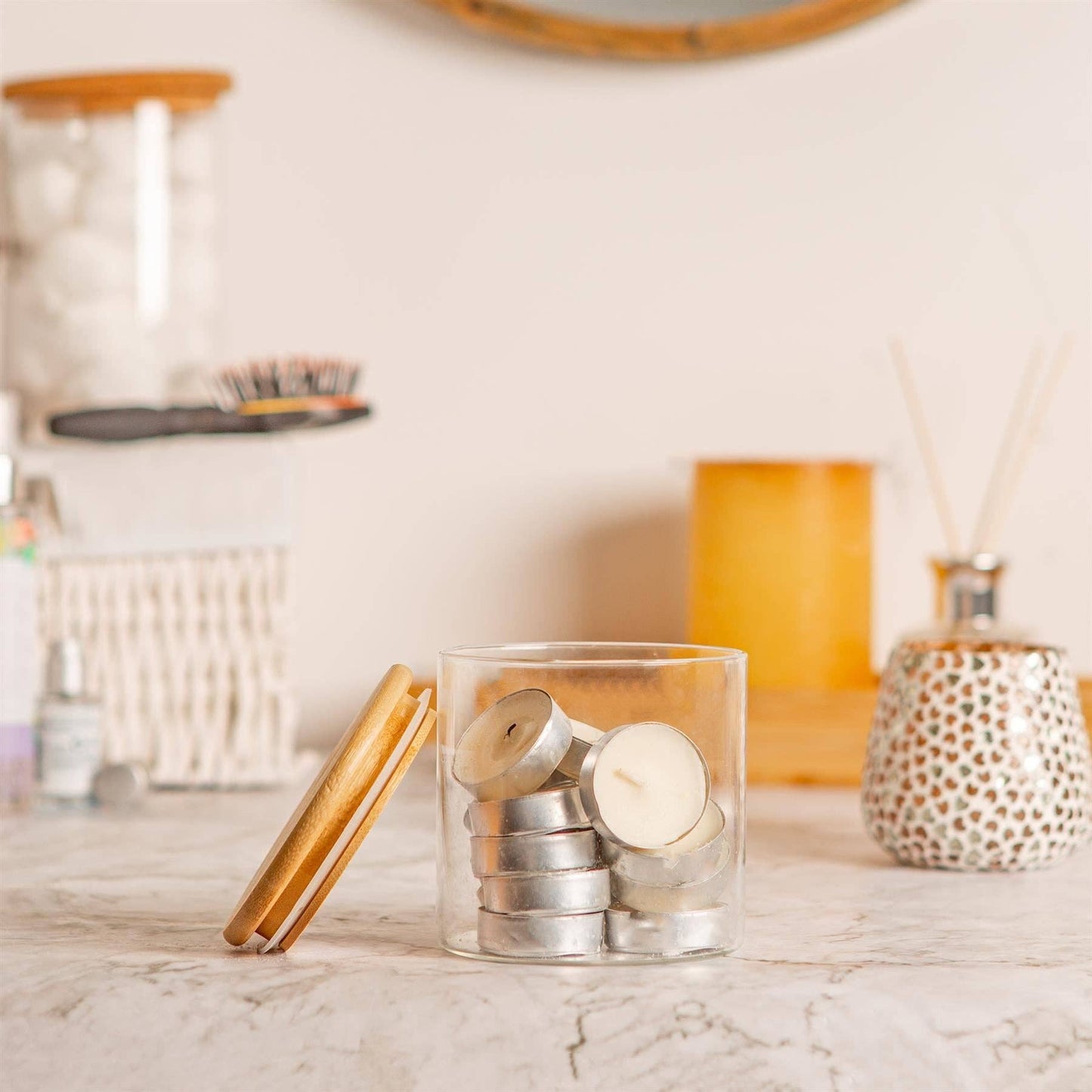 Scandi Glass Storage Jar with Wooden Lid - 550ml
