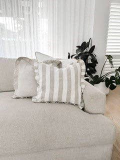 Reversible Linen Ruffle Cushion Cover - Natural Wide Stripe - Natural