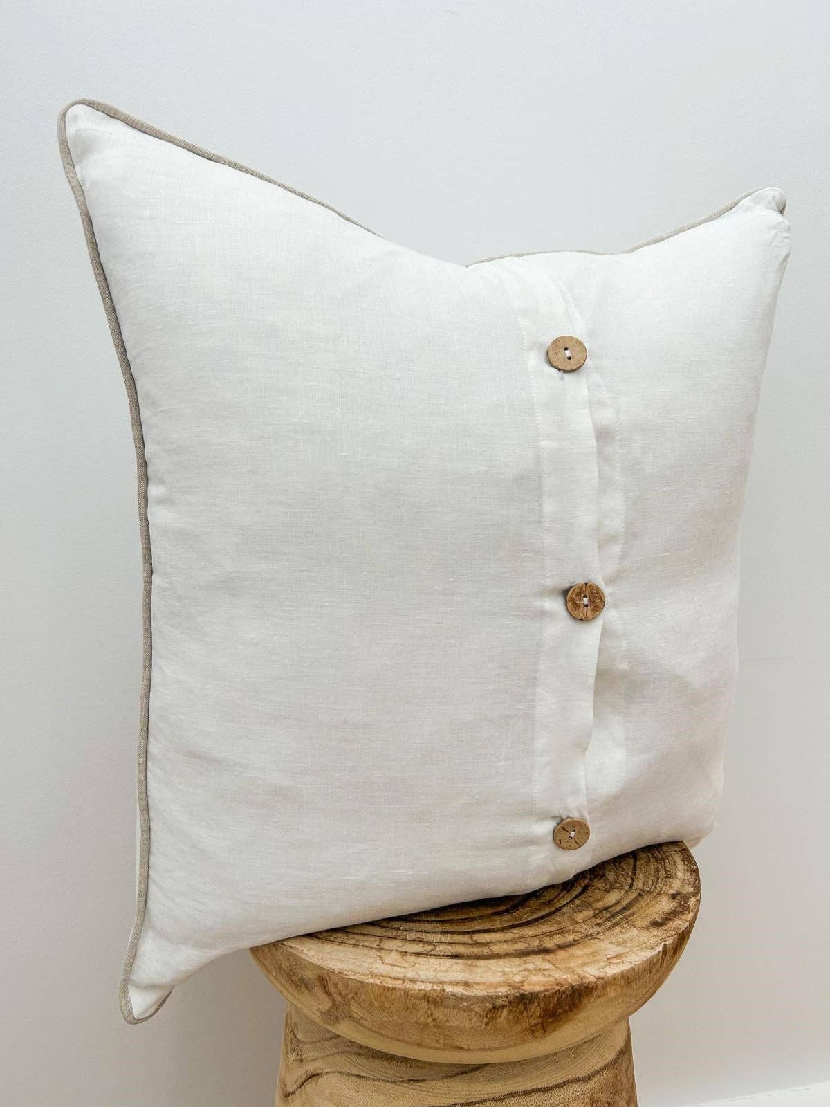 Linen Cushion Cover with Piped Edge - White with Natural Piping