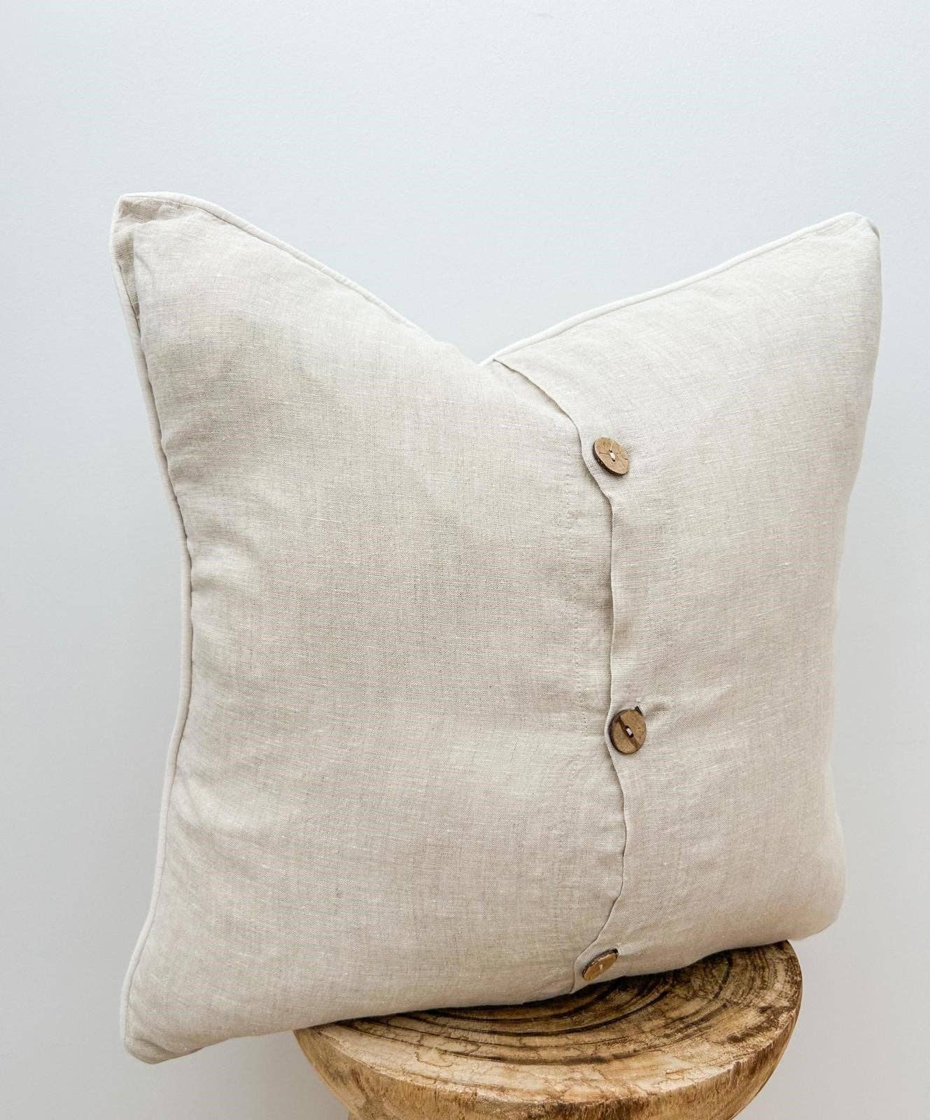 Linen Cushion Cover with Piped Edge - Natural with White Pip
