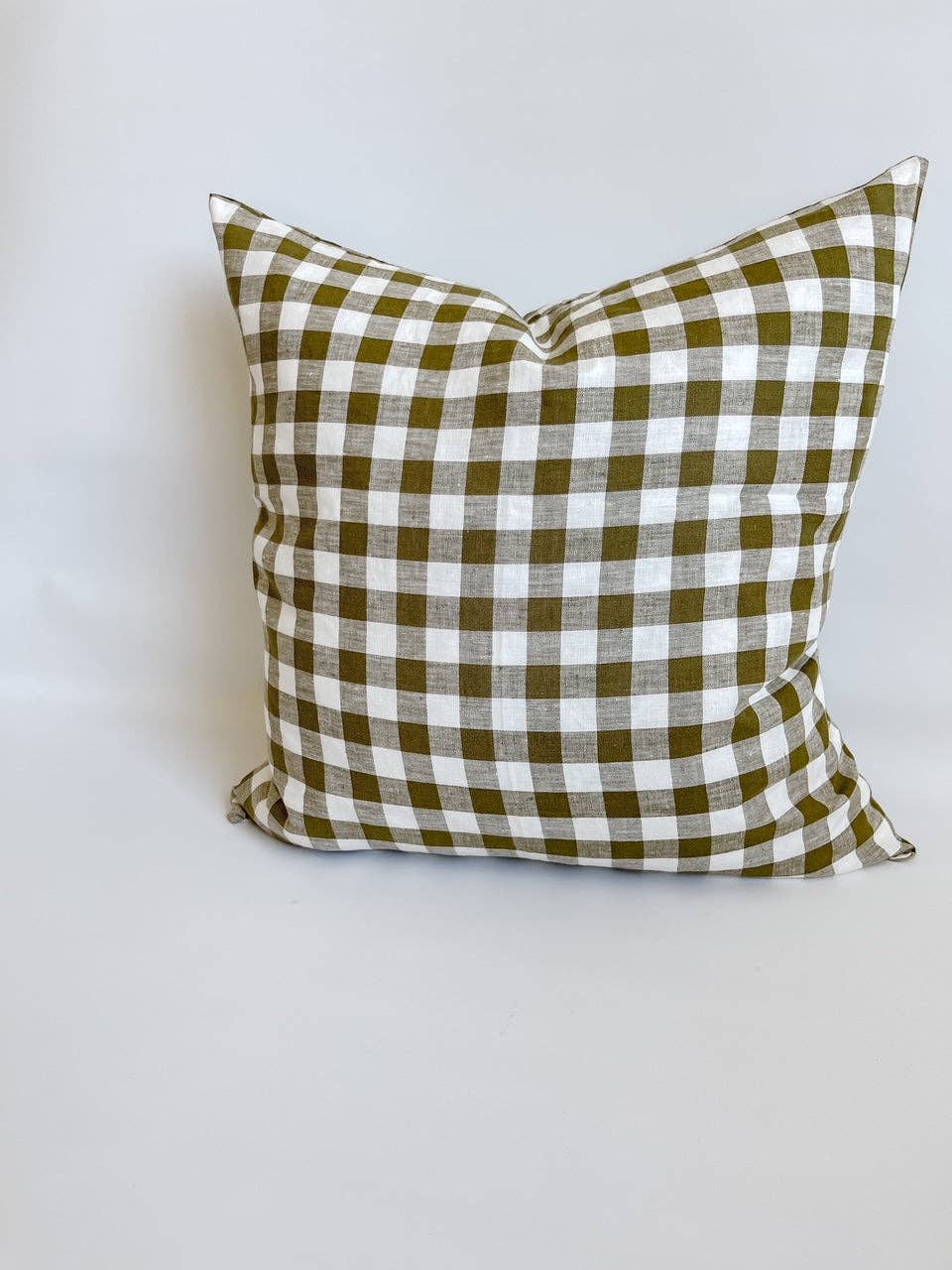 Linen Cushion - Olive Gingham