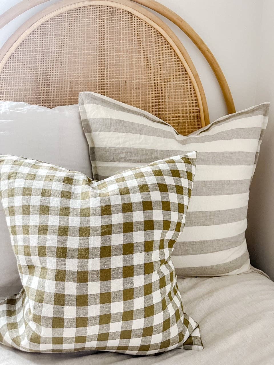 Linen Cushion - Olive Gingham