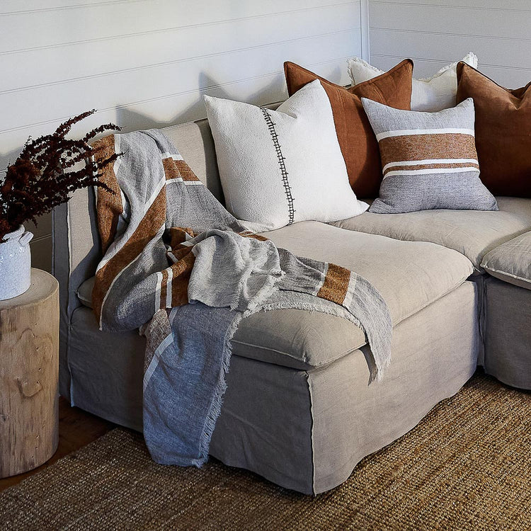 Magnus Linen Throw | Slate/Nutmeg