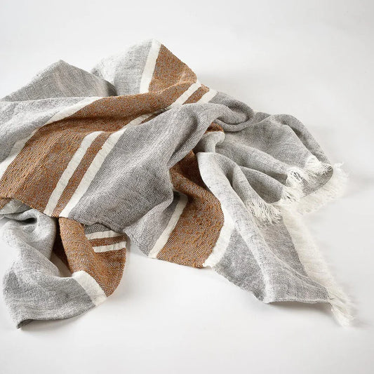 Magnus Linen Throw | Slate/Nutmeg