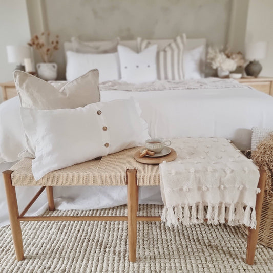 Linen Cushion Cover with Piped Edge - Natural with White Pip
