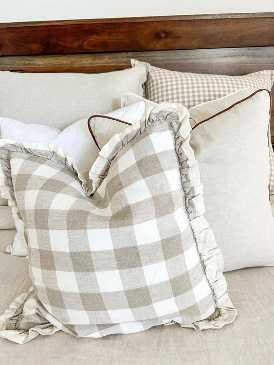Pure French Linen Euro Cushion - Gingham