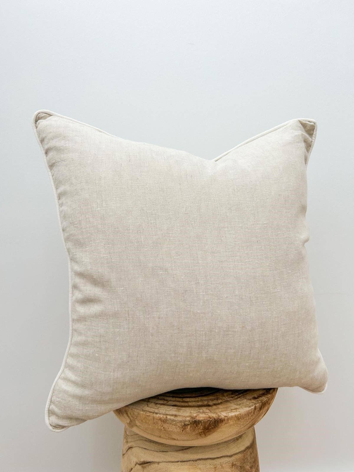 Linen Cushion Cover with Piped Edge - Natural with White Pip