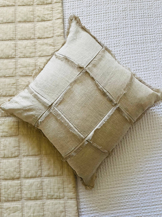 Hand Frayed Feature Design Pure Linen Cushion Cover - Natural
