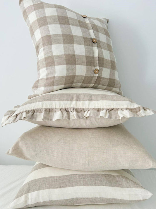 Linen Cushion - Natural Gingham