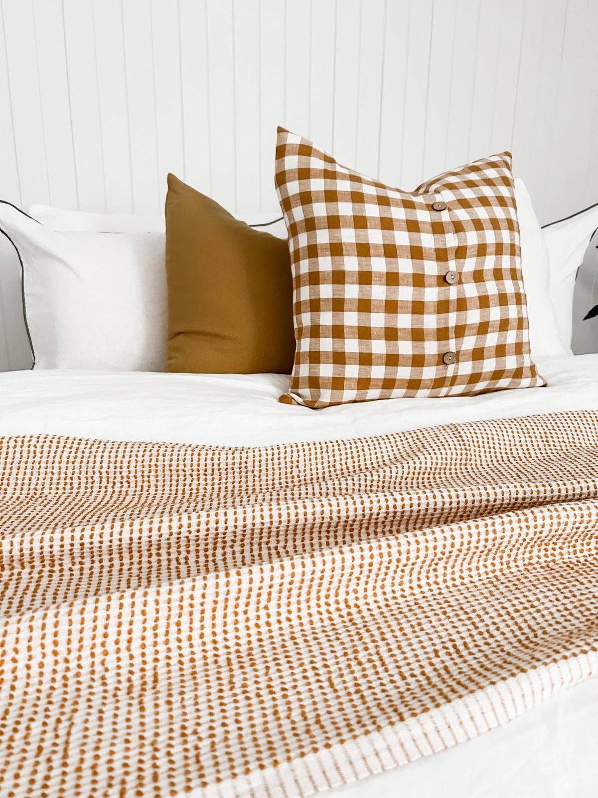 Linen Cushion - Toffee Gingham